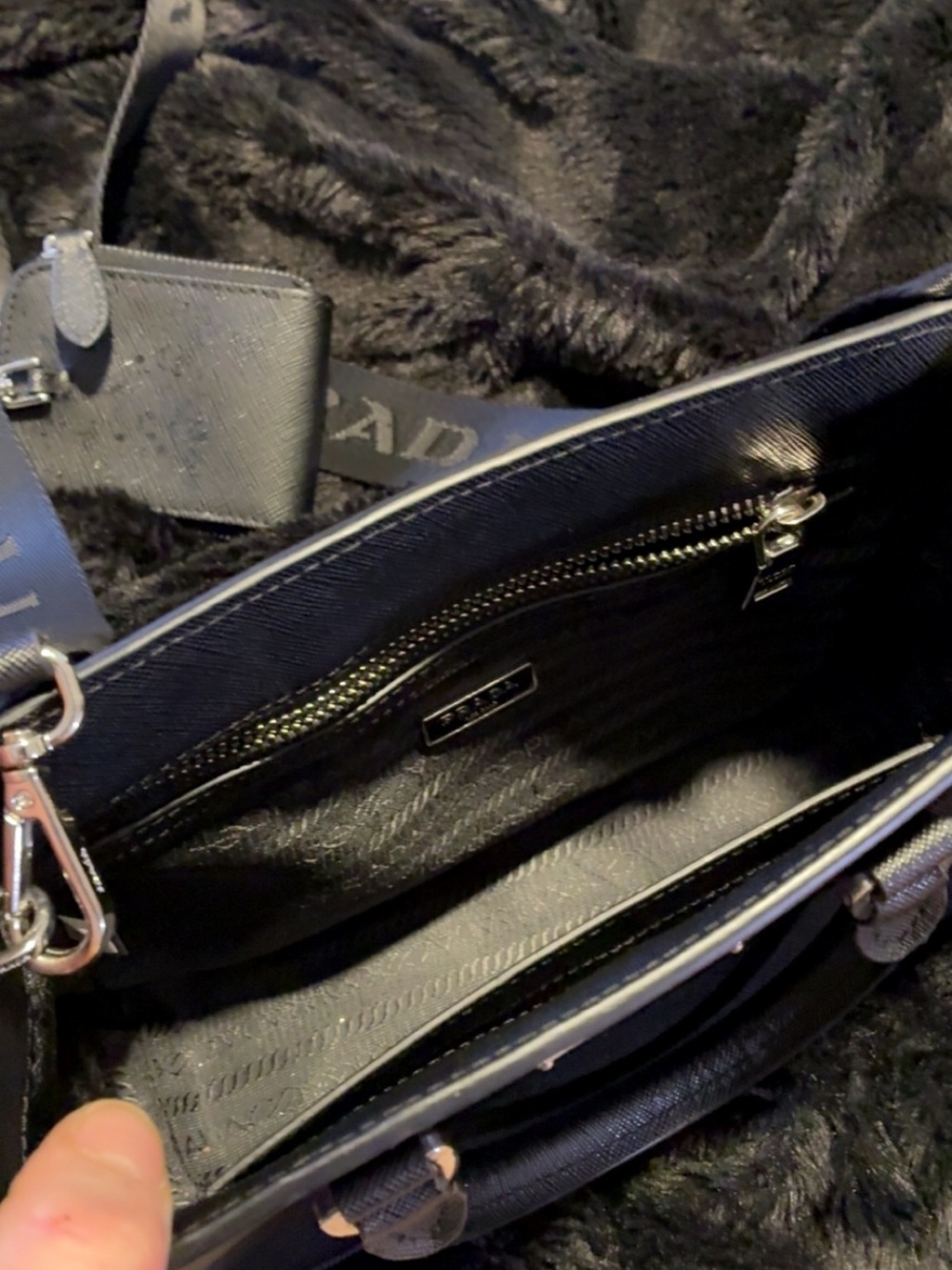 Prada Black Saffiano Leather Satchel with Logo Strap - Picture 3 of 7